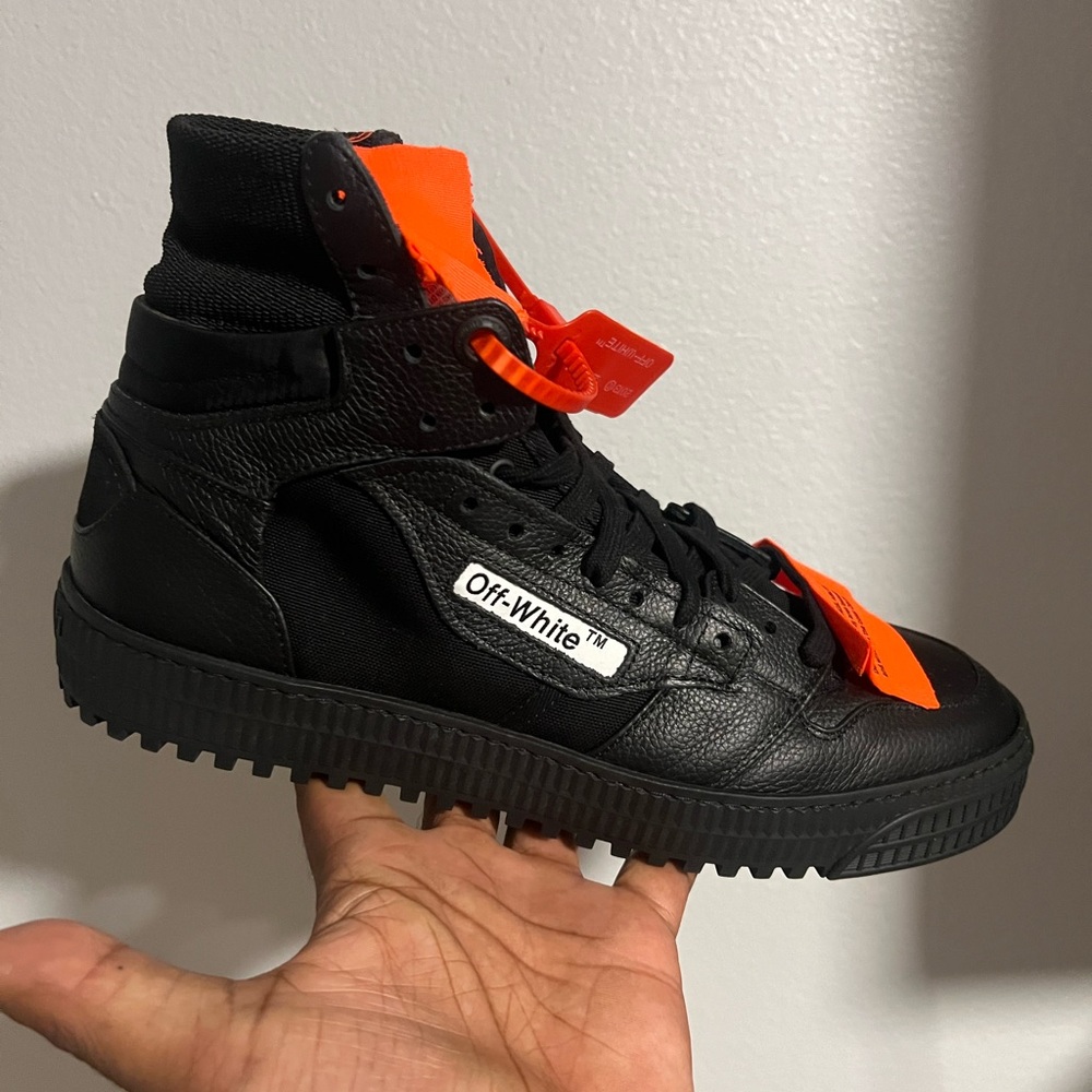 Off-White Black Sneakers with Vibrant Orange Details